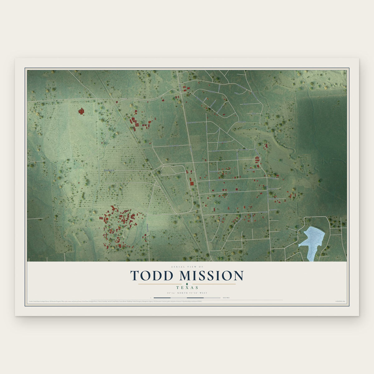 Todd Mission, Texas map print, the full design