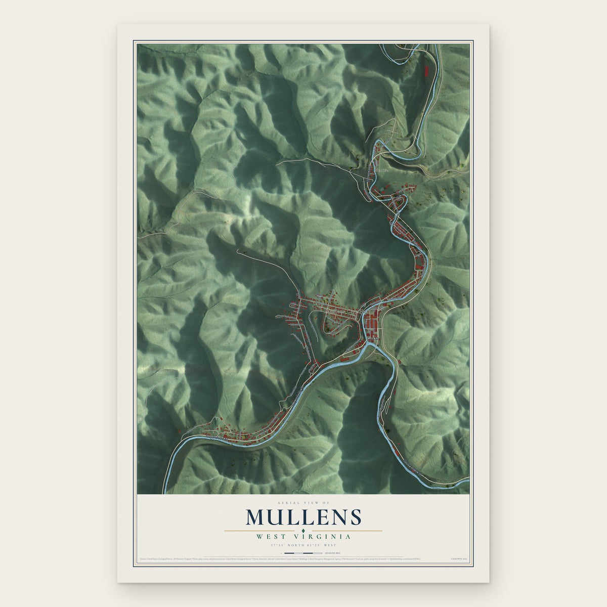 Mullens, West Virginia map print, the full design