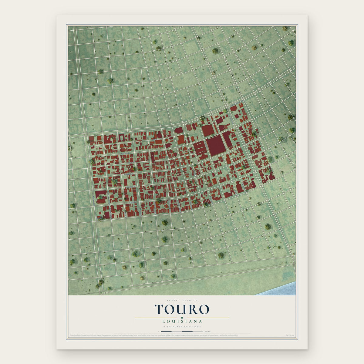 Touro, Louisiana map print, the full design