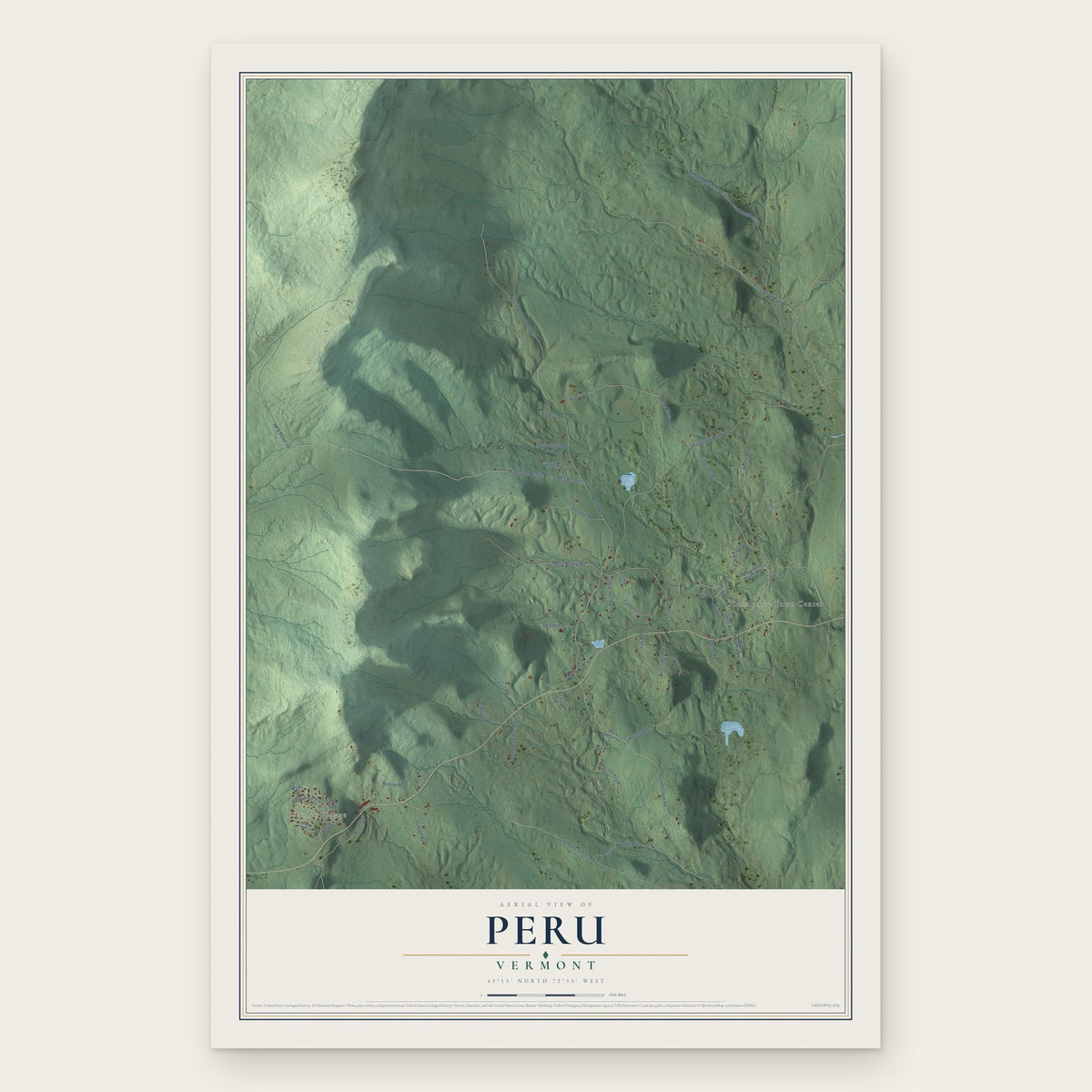 Peru, Vermont map print, the full design