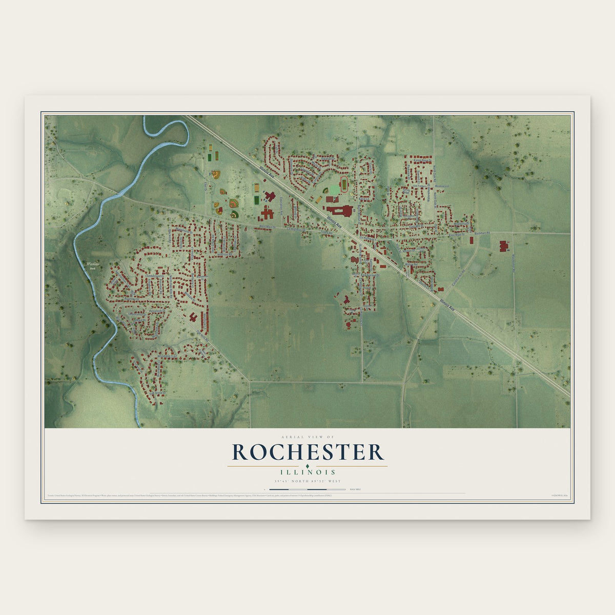 Rochester, Illinois map print, the full design