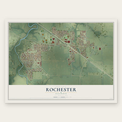 Rochester, Illinois map print, the full design