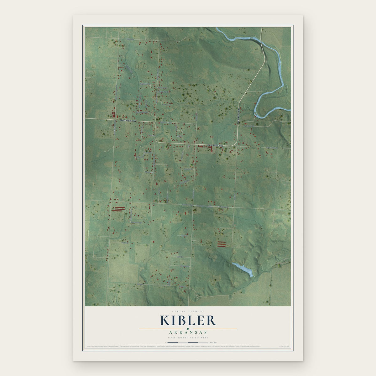Kibler, Arkansas map print, the full design