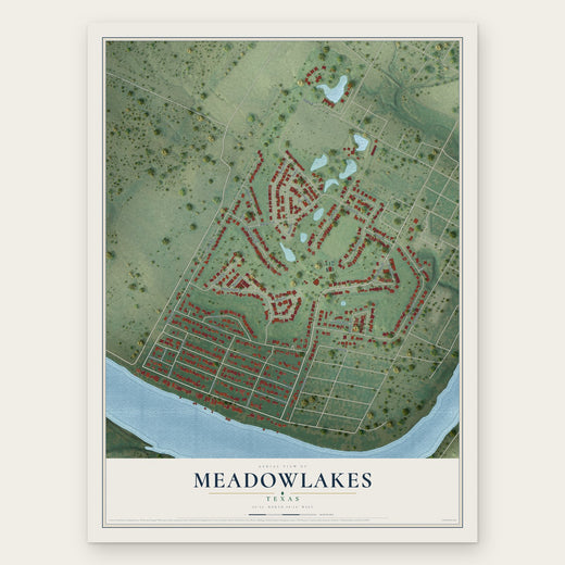 Meadowlakes, Texas map print, the full design