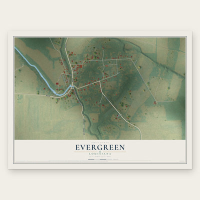 Evergreen, Louisiana map print, the full design