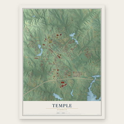 Temple, Georgia map print, the full design