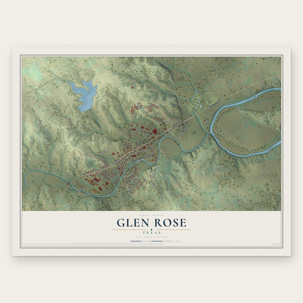 Glen Rose, Texas map print, the full design