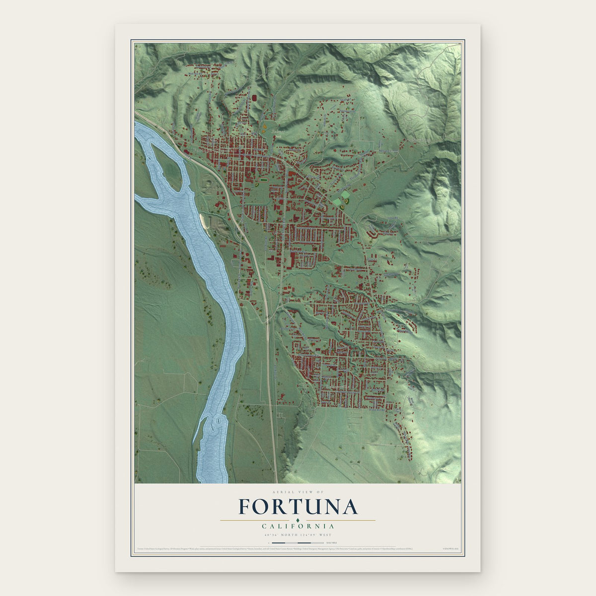 Fortuna, California map print, the full design