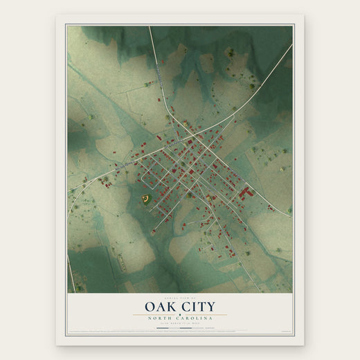 Oak City, North Carolina map print, the full design