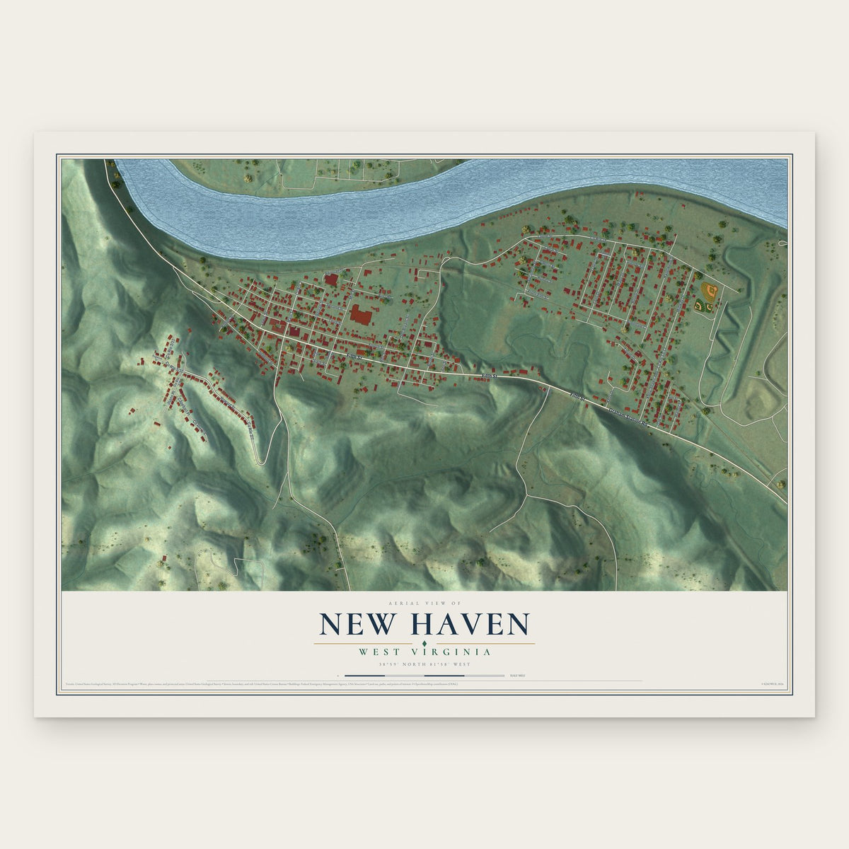 New Haven, West Virginia map print, the full design