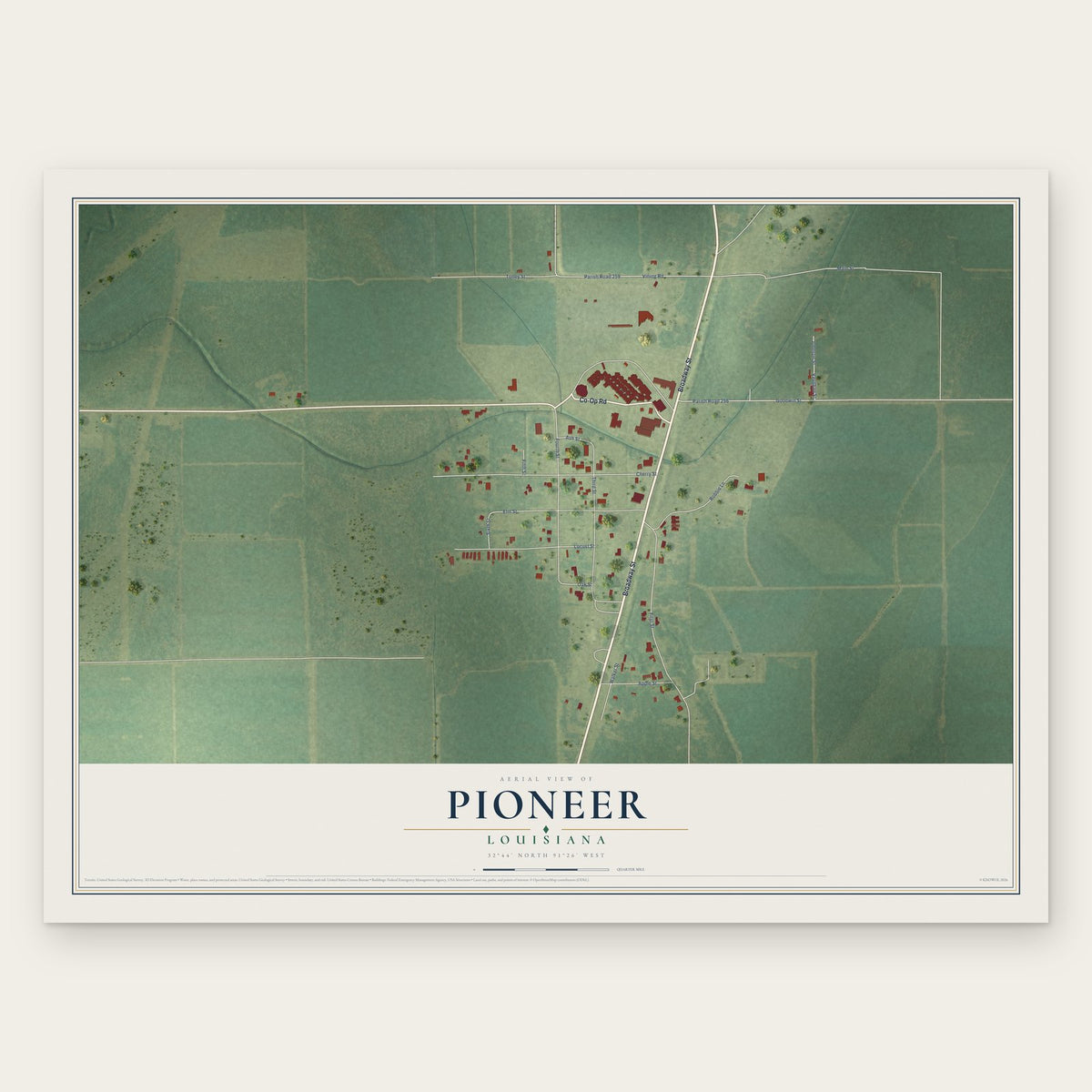 Pioneer, Louisiana map print, the full design