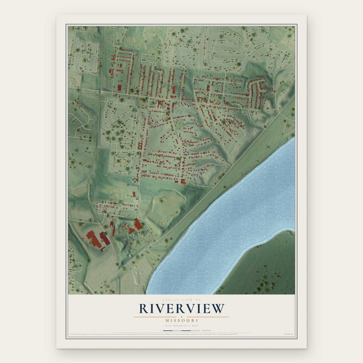 Riverview, Missouri map print, the full design