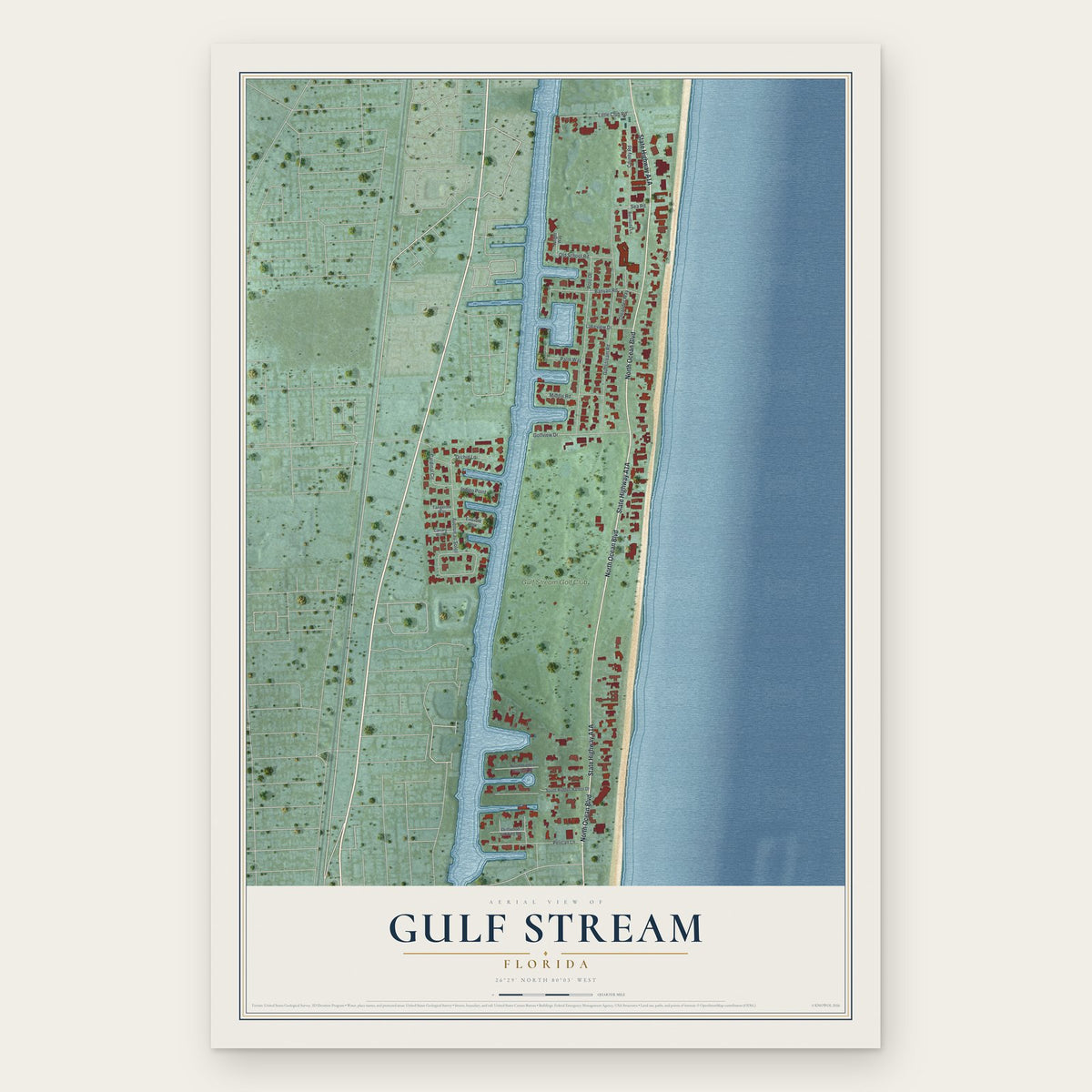 Gulf Stream, Florida map print, the full design