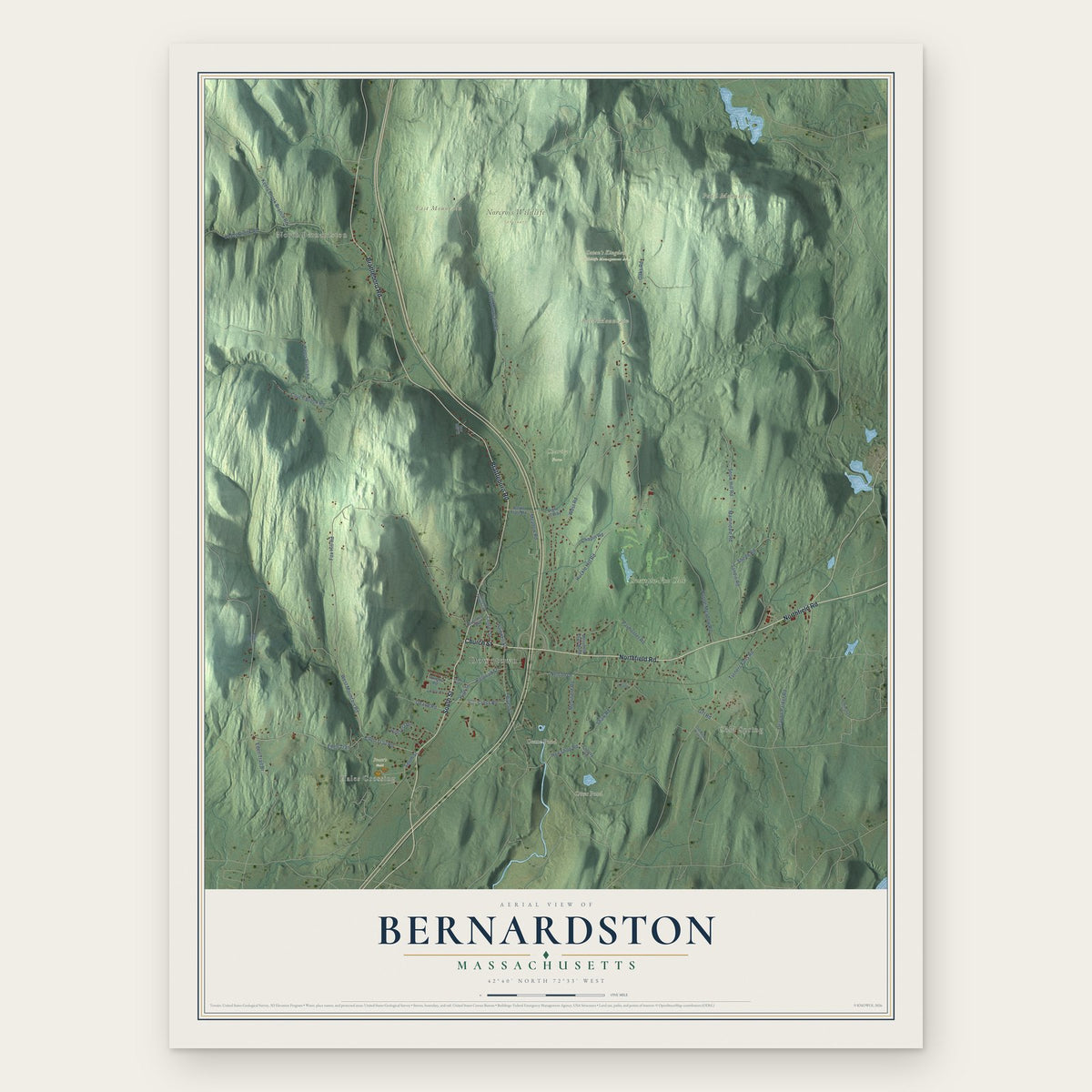 Bernardston, Massachusetts map print, the full design