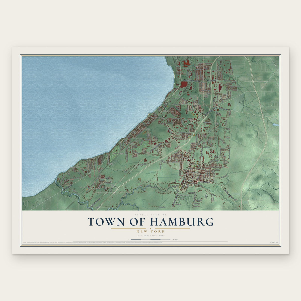 Town of Hamburg, New York map print, the full design