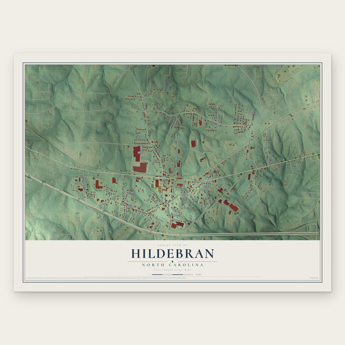 Hildebran, North Carolina map print, the full design