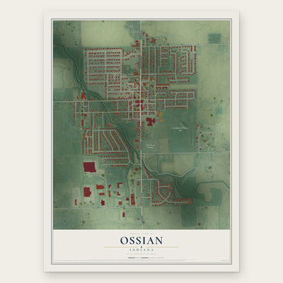 Ossian, Indiana map print, the full design