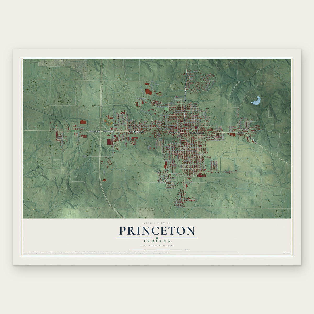 Princeton, Indiana map print, the full design