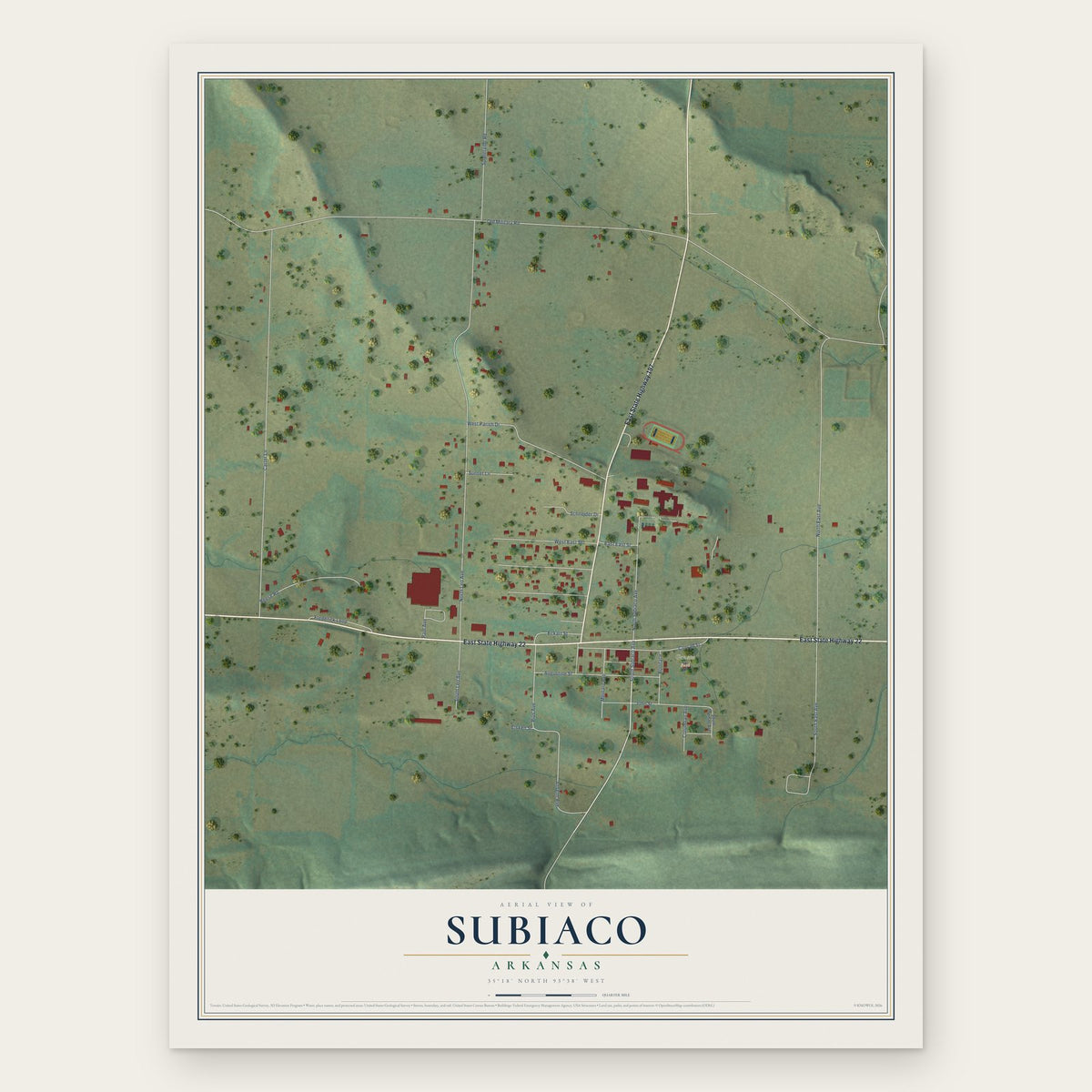Subiaco, Arkansas map print, the full design