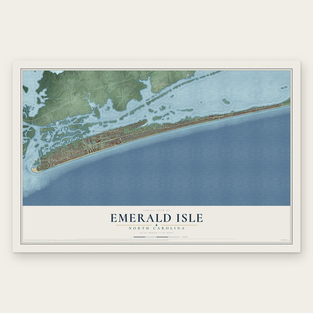 Emerald Isle, North Carolina map print, the full design