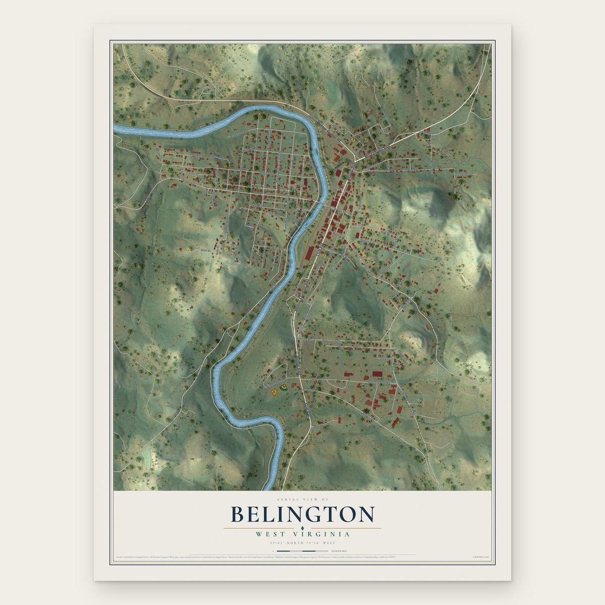 Belington, West Virginia map print, the full design