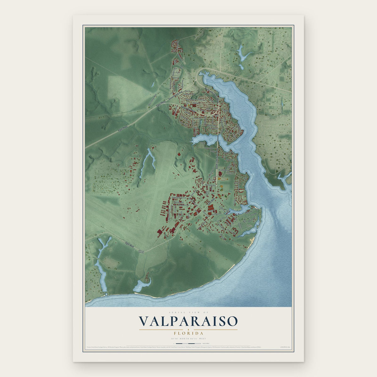 Valparaiso, Florida map print, the full design