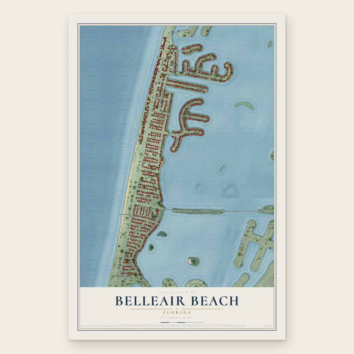 Belleair Beach, Florida map print, the full design