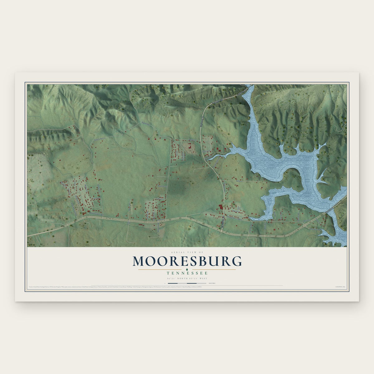 Mooresburg, Tennessee map print, the full design