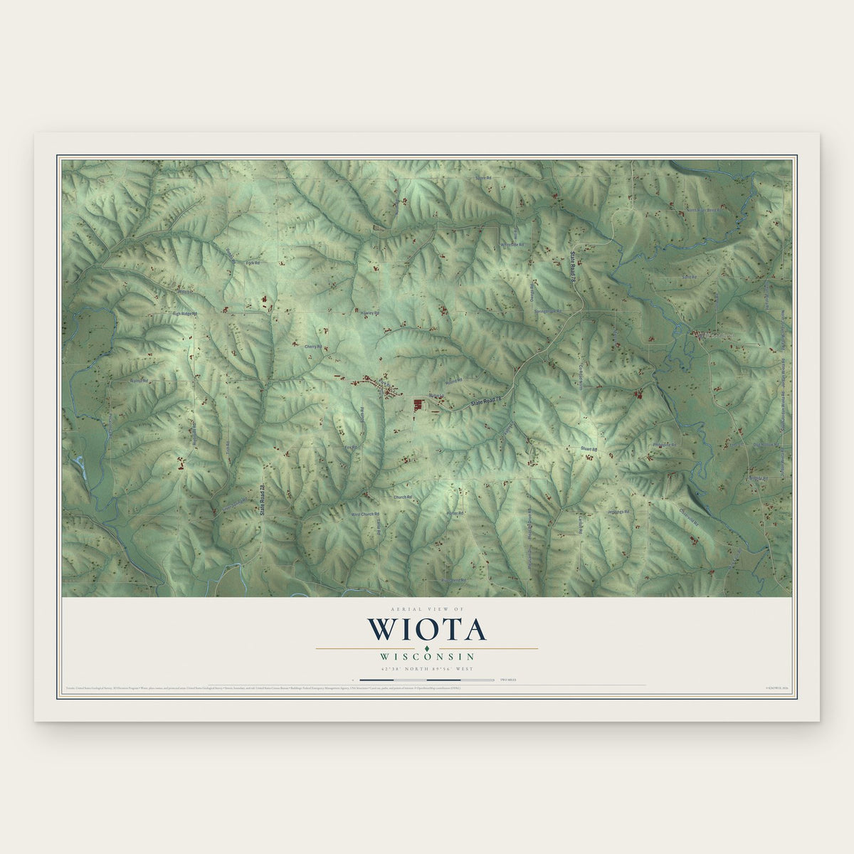 Wiota, Wisconsin map print, the full design
