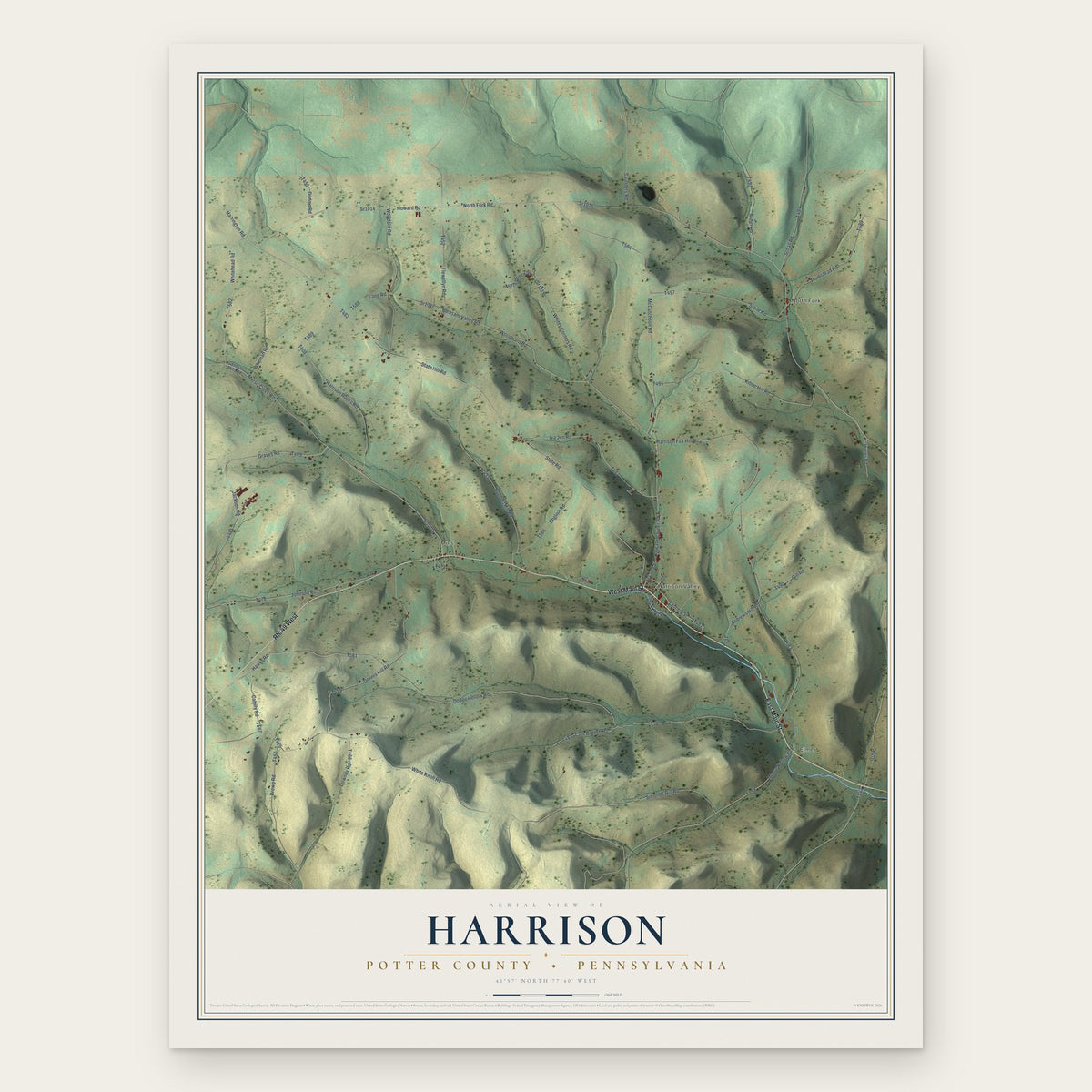 Harrison, Potter County, Pennsylvania map print, the full design