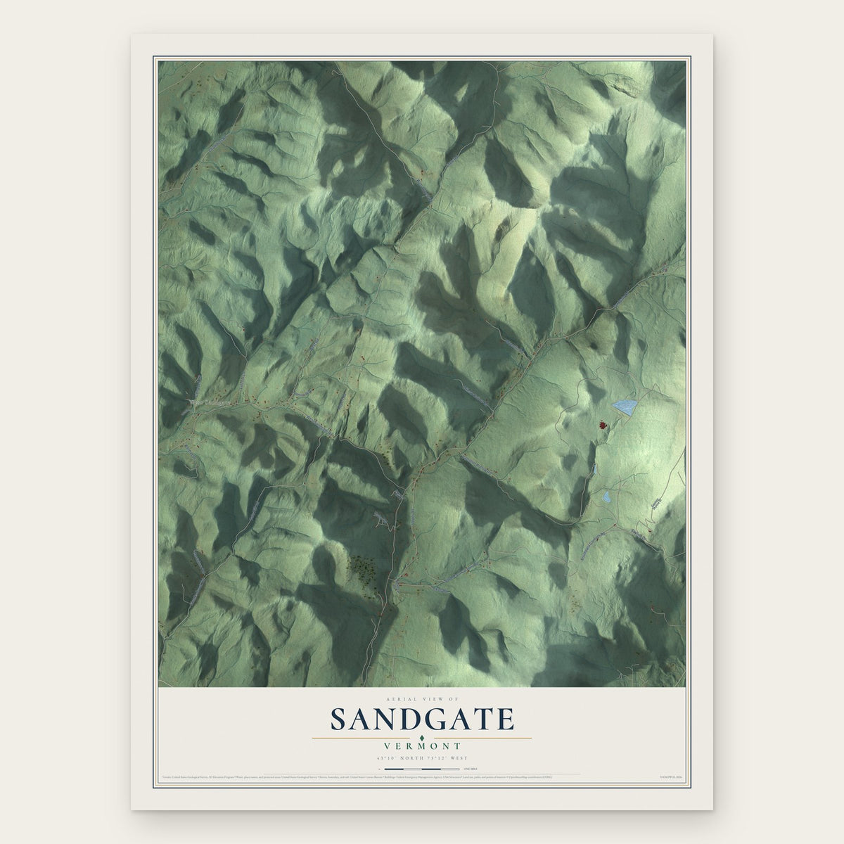 Sandgate, Vermont map print, the full design