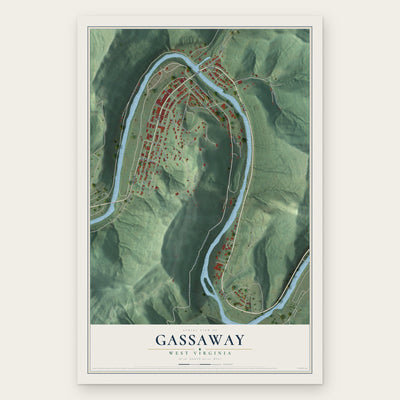 Gassaway, West Virginia map print, the full design