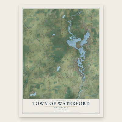 Town of Waterford, Wisconsin map print, the full design