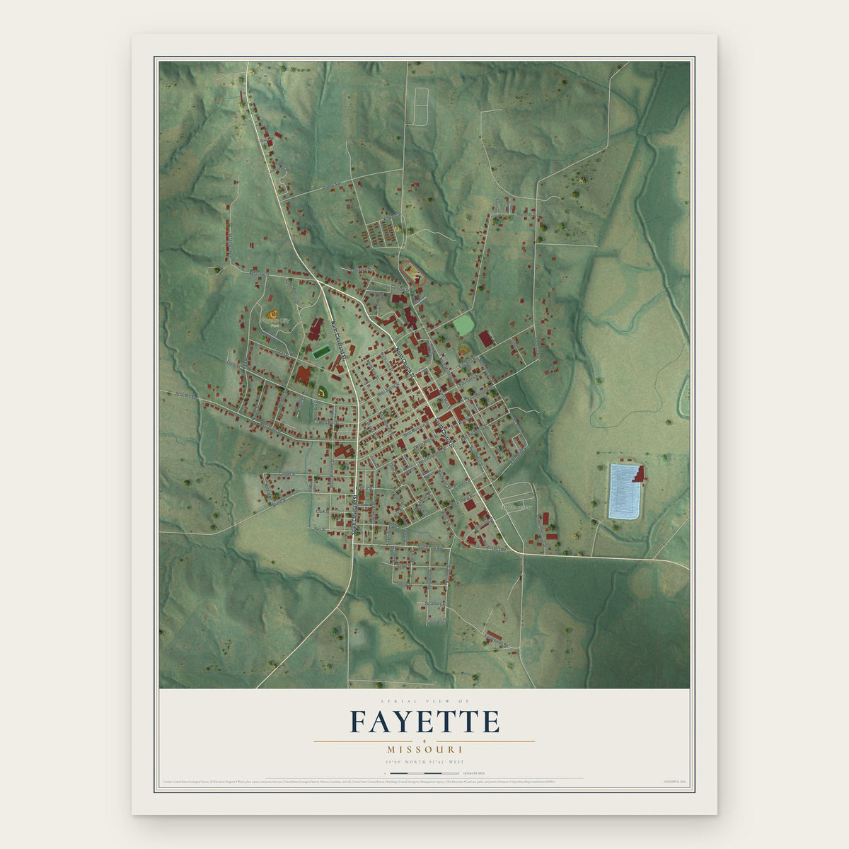 Fayette, Missouri map print, the full design