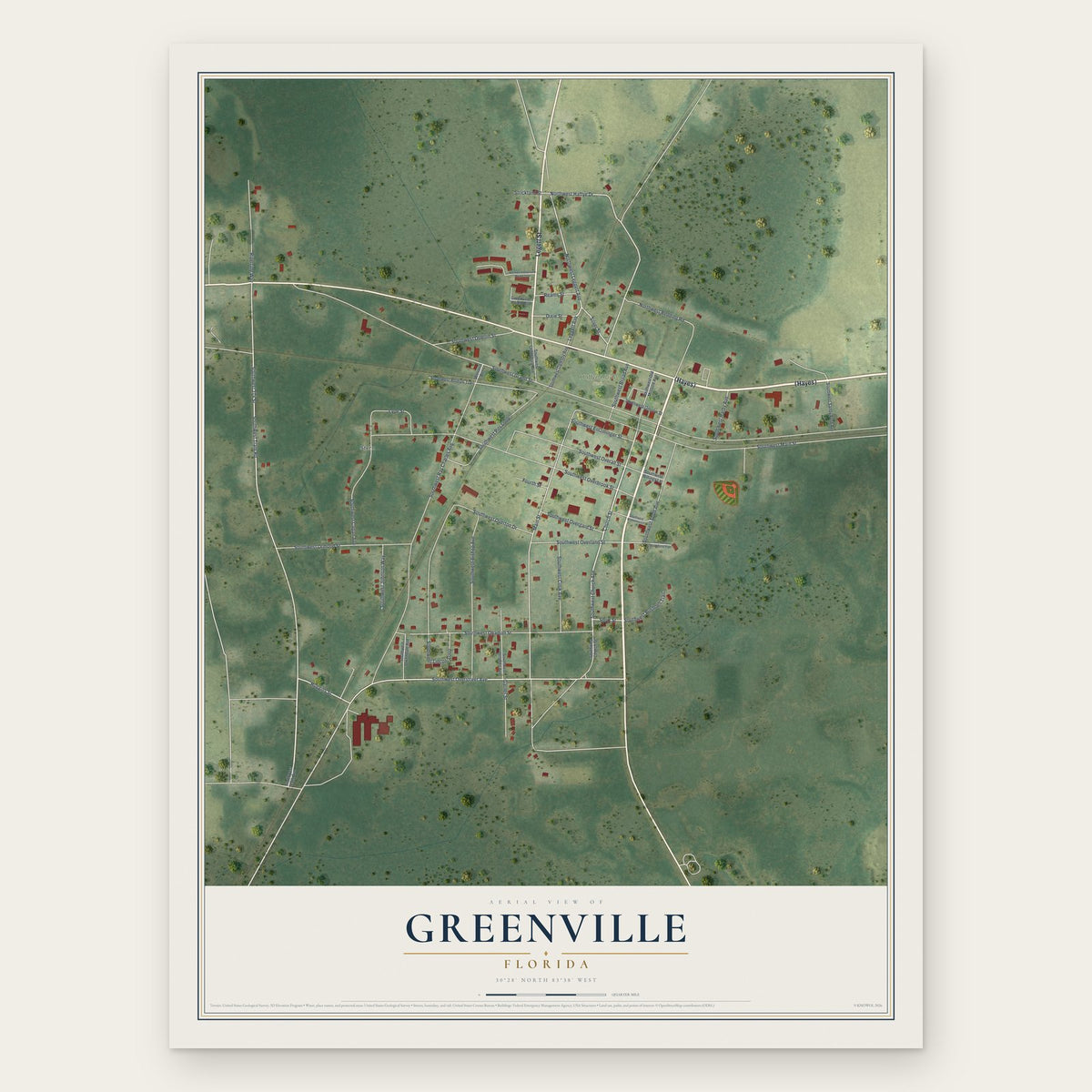 Greenville, Florida map print, the full design