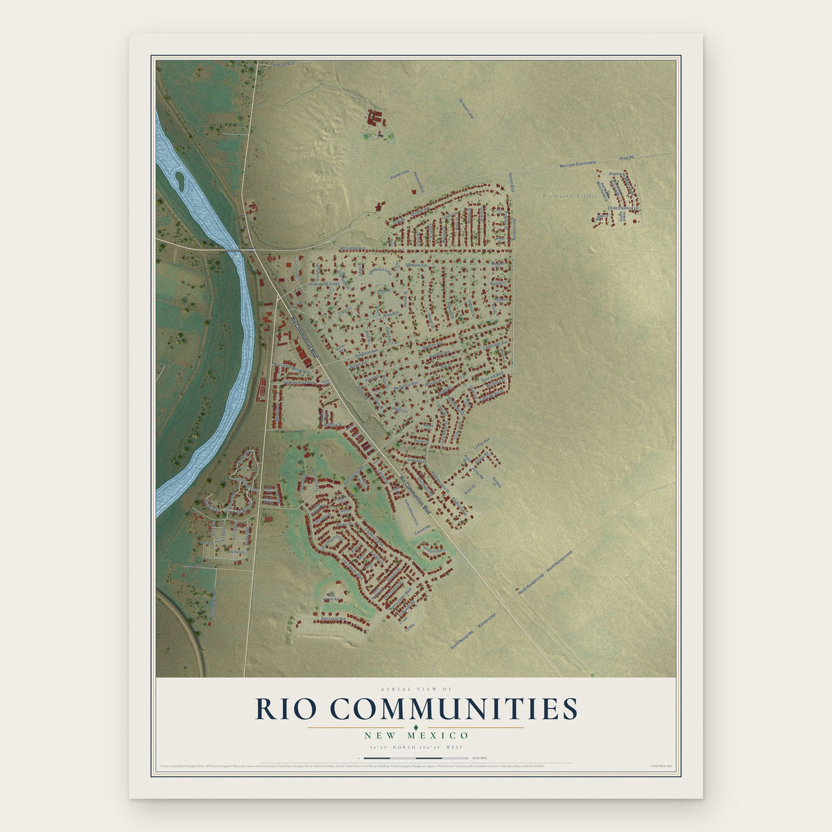 Rio Communities, New Mexico map print, the full design