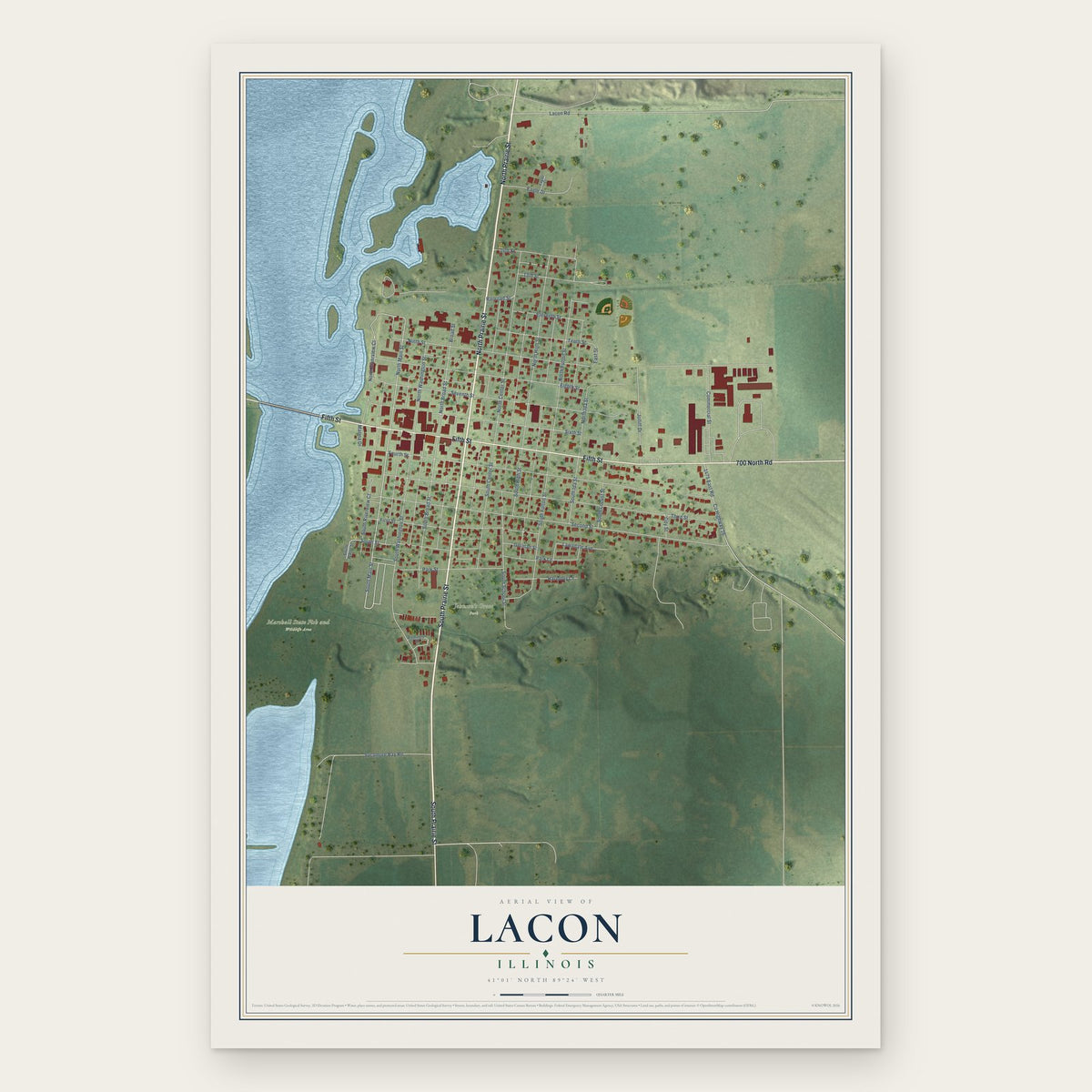 Lacon, Illinois map print, the full design