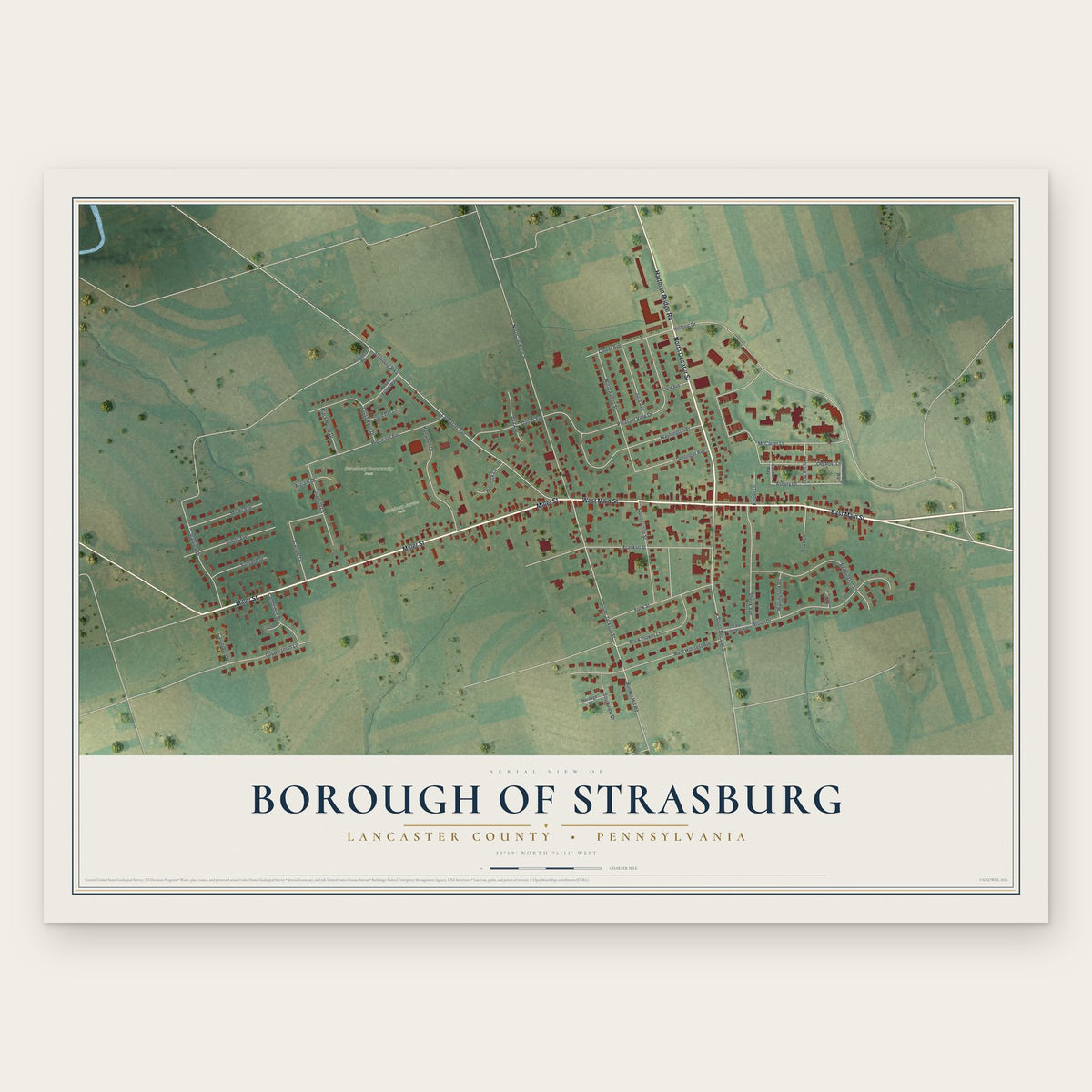 Borough of Strasburg, Lancaster County, Pennsylvania map print, the full design