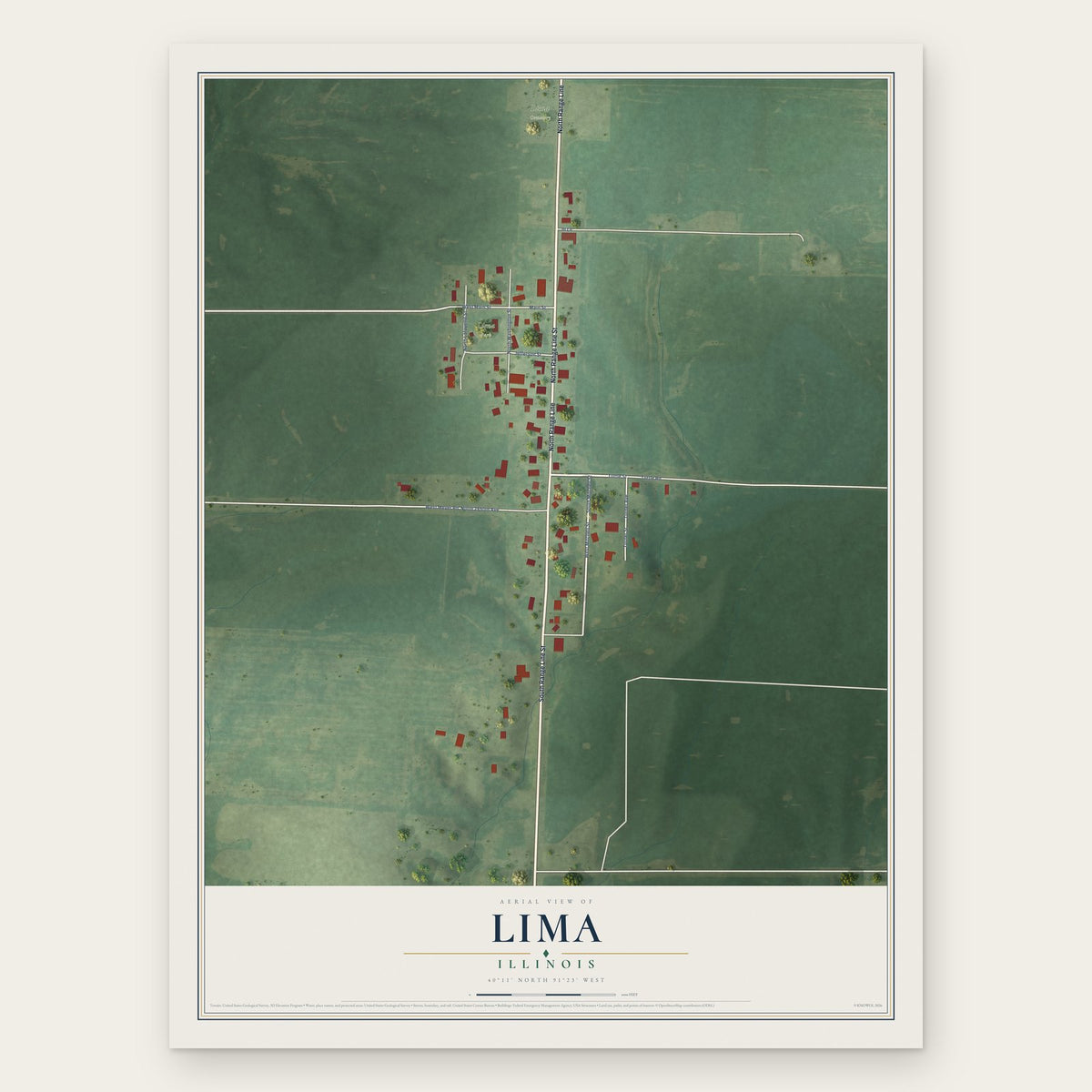 Lima, Illinois map print, the full design