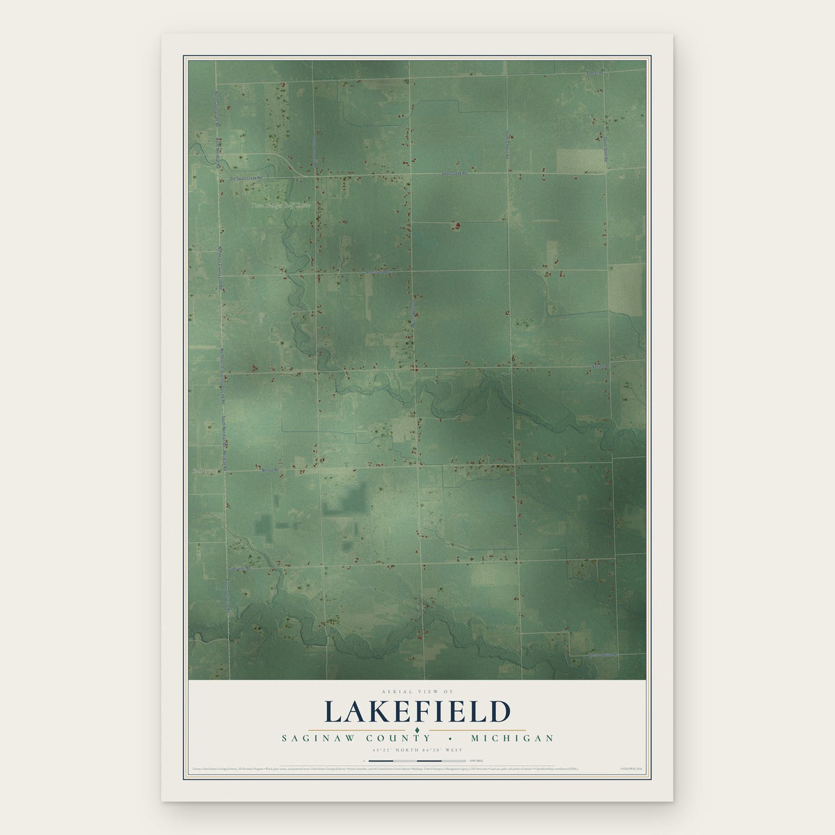 Lakefield, Saginaw County, Michigan map print, the full design