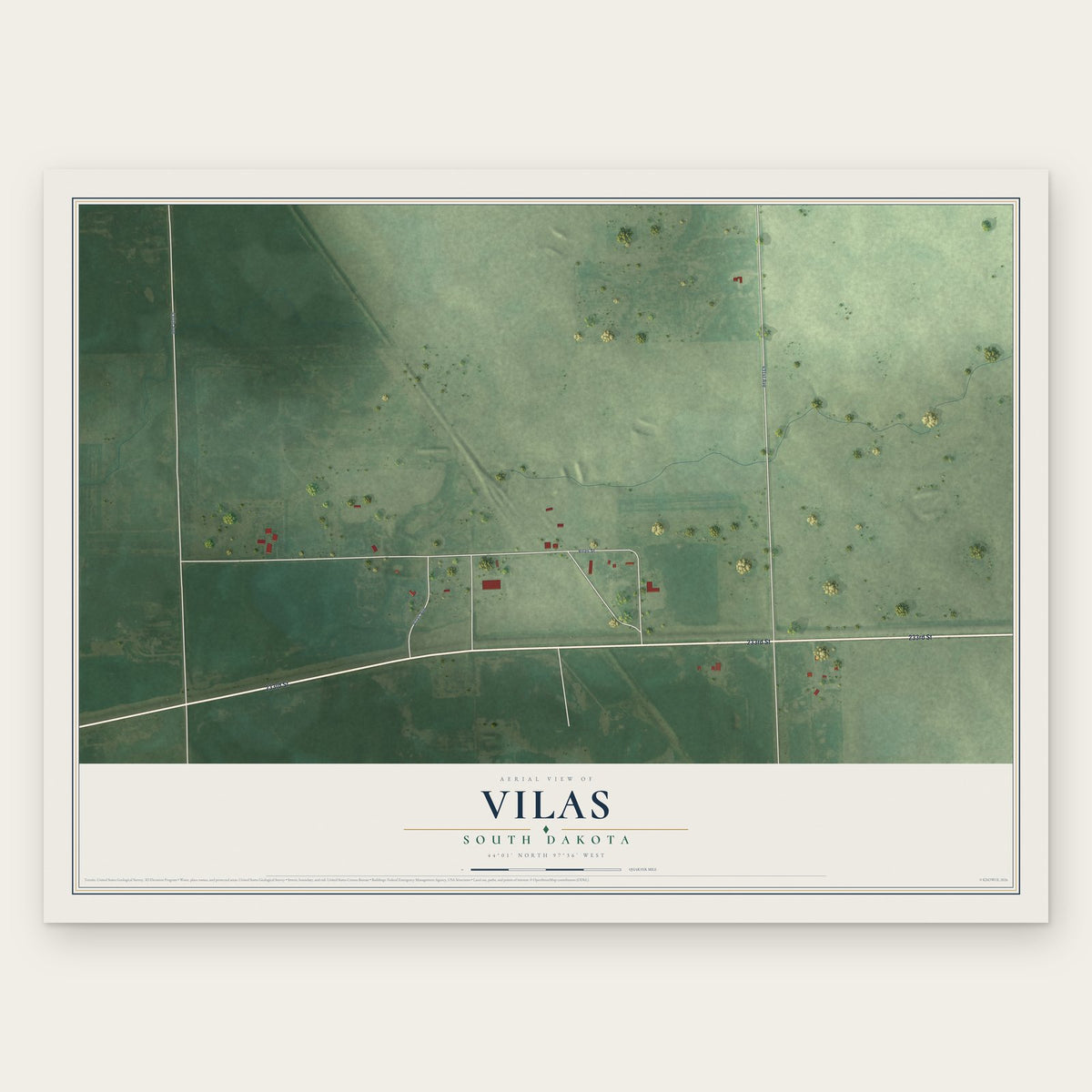 Vilas, South Dakota map print, the full design
