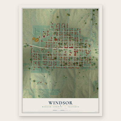 Windsor, Mercer County, Illinois map print, the full design