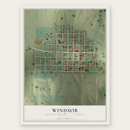 Windsor, Mercer County, Illinois map print, the full design