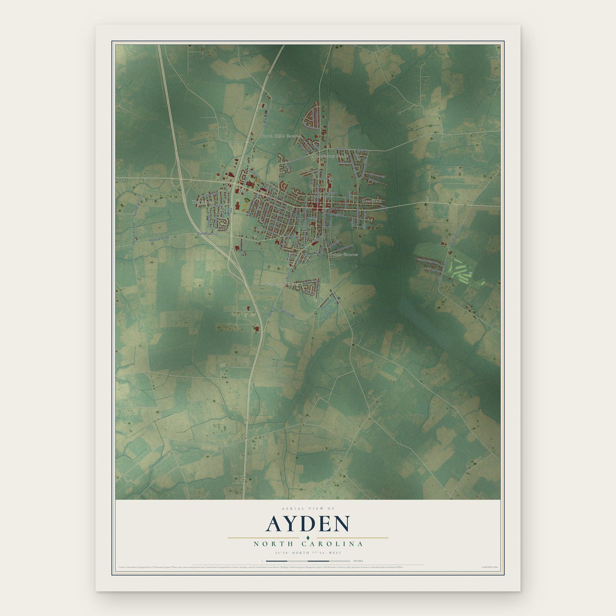 Ayden, North Carolina map print, the full design