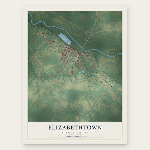 Elizabethtown, North Carolina map print, the full design