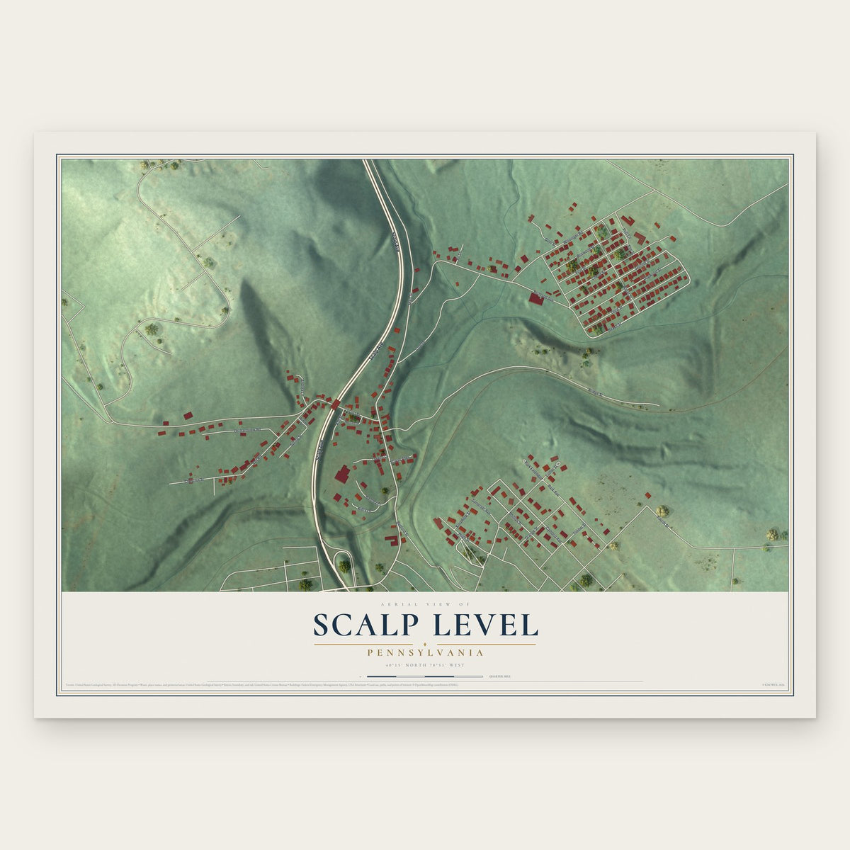 Scalp Level, Pennsylvania map print, the full design