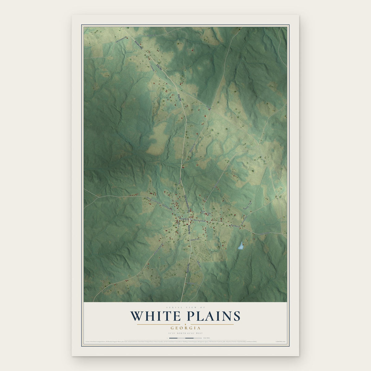 White Plains, Georgia map print, the full design