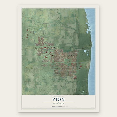 Zion, Illinois map print, the full design