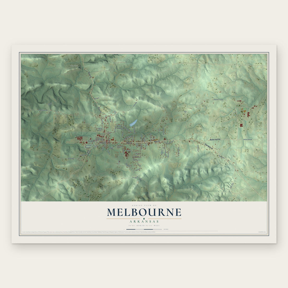 Melbourne, Arkansas map print, the full design