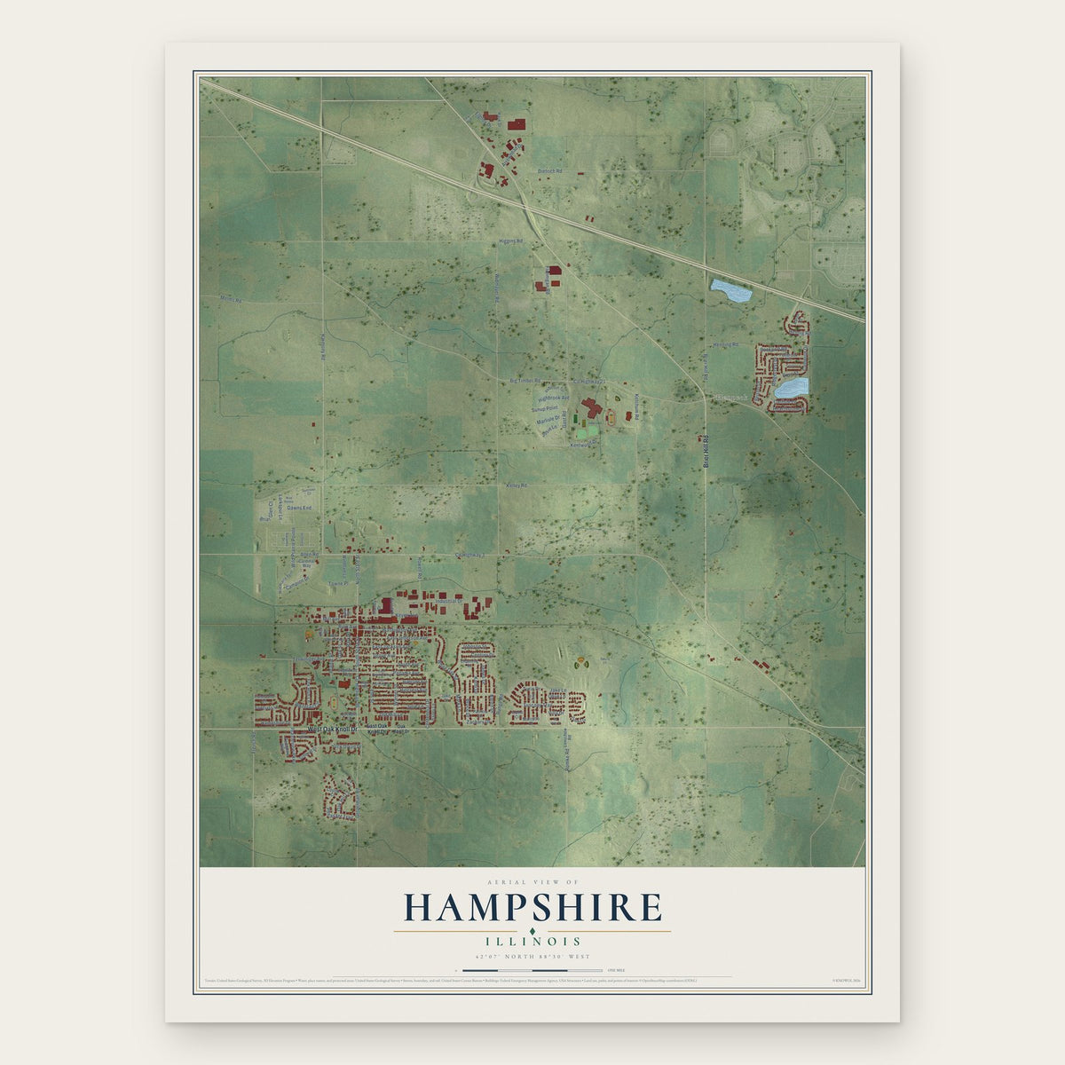 Hampshire, Illinois map print, the full design